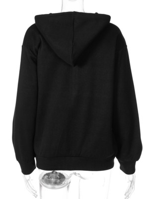 Autumn Sequin Black Hooded Long Sleeve Jacket