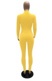 Autumn Yellow Zipper Long Sleeve Basic Bodycon Jumpsuit