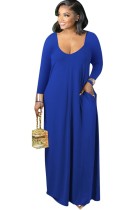 Autumn Casual Blue Long Sleeve O-Neck Long Maxi Dress