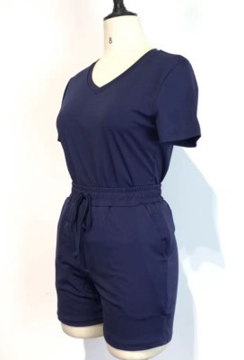 Summer Casual Blue V-Neck Shirt and Shorts Tracksuit