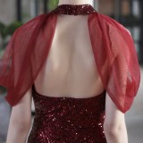 Summer Formal Red Sequins Patch Mermaid Evening Dress