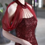 Summer Formal Red Sequins Patch Mermaid Evening Dress