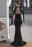 Summer Formal Black Sequins Patch Mermaid Evening Dress