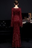 Autumn Occassional Red Sequin V-Neck Mermaid Evening Dress