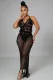 Summer Black Fishnet Tassels Crop Top and Long Skirt 2 Piece Cover-Ups