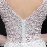 Autumn Wedding White Lace Upper V-Neck Mermaid Bridal Dress