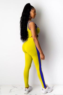 Summer Yellow Sexy High Cut Sleeveless Bodysuit and Matching Pants Set