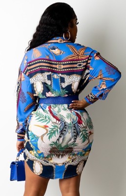Autumn Enthic Print Africa Blouse Dress with Full Sleeves