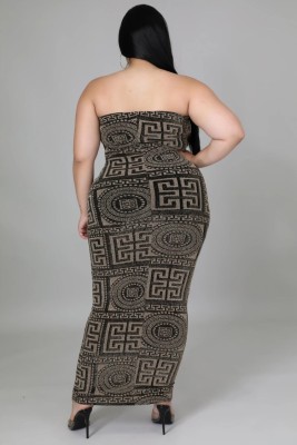 Summer Plus Size Print Enthic Strapless Long Bodycon Dress