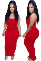 Summer Party Red Sexy Ruched Long Tank Dress