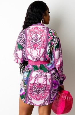 Autumn Enthic Print Africa Blouse Dress with Full Sleeves