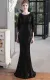 Autumn Formal Sequins Black O-Neck Mermaid Evening Dress