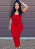 Summer Party Red Sexy Ruched Long Tank Dress