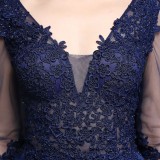 Autumn Occassional Formal Royal Lace Upper V-Neck Mermaid Evening Dress