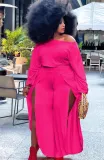 Autumn Plus Size Formal Rose Crop Top and Slit Pants Set