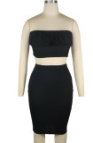 Summer Party Black Sexy Strapless Crop Top and Midi Skirt Set