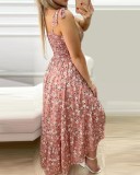 Summer Floral Pint Knotted Strap Maxi Sundress