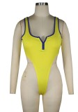 Summer Yellow Sexy High Cut Sleeveless Bodysuit and Matching Pants Set