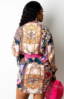 Autumn Enthic Print Africa Blouse Dress with Full Sleeves