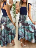 Summer Floral Pint Knotted Strap Maxi Sundress