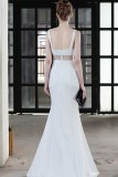 Summer Formal Occassional Strap Slit Mermaid Evening Dress White