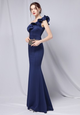 Summer Formal navy blue off shoulder Long Mermaid Evening Dress