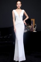 Summer Formal white sleeveless V-neck elegant Evening Dress