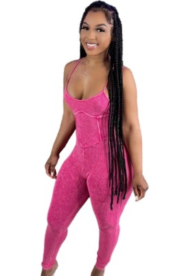 Summer Casual pink straps backless Jumpsuit