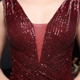 Summer Formal red sleeveless V-neck elegant Evening Dress