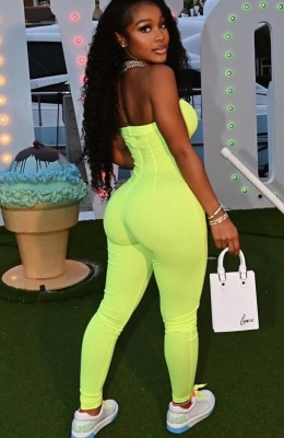 Summer Green Sexy Strapless Tight Basic Jumpsuit