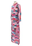 Autumn Africa Stripes Long Maxi Dress with Full Sleeves