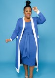 Autumn Plus Size Casual Blue Tank Midi Dress with Matching Overalls