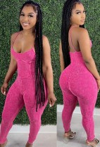Summer Casual pink straps backless Jumpsuit