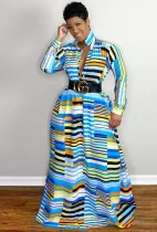 Autumn Africa Stripes Long Maxi Dress with Full Sleeves