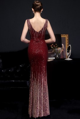 Summer Formal red sleeveless V-neck elegant Evening Dress