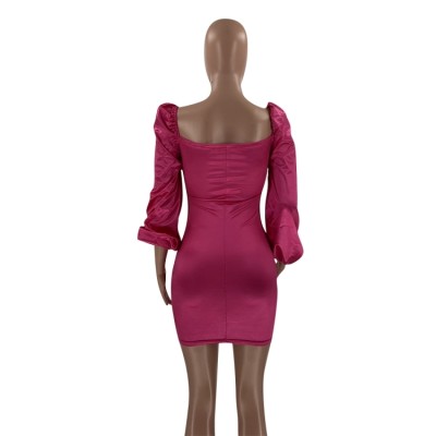 Autumn Party Cut Out Sexy Ruched Strings Rose Bodycon Dress