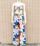 Summer Sexy Painting Pirnt Bandeau Top and High Wasit Wide Pants Set