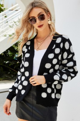 Winter Vintage White Polka Dot Black Knitted Cardigans