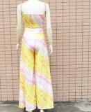 Summer Sexy Tie Dye Bandeau Top and High Wasit Wide Pants Set