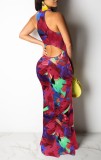 Summer Sexy multicolor print sleeveless bodycon maxi dress