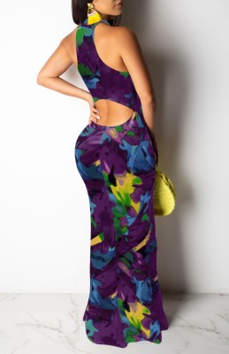 Summer Sexy multicolor print sleeveless bodycon maxi dress