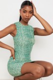 Summer Sexy Green Sleeveless Round Neck Folded Mini Bodycon Dress