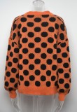 Winter Vintage Black Polka Dot Orange Knitted Cardigans