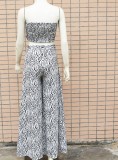 Summer Sexy Zebra Graphic Pirnt Bandeau Top and High Wasit Wide Pants Set