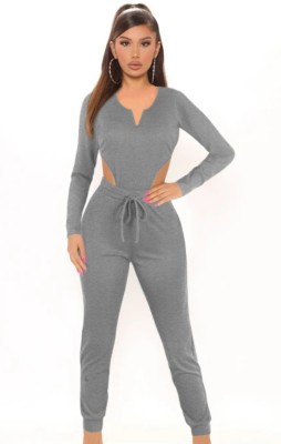 Autumn Casual grey long sleeve bodysuit and pant matching set