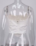 Summer Sexy White Folded Lace Up Strap Corp Top