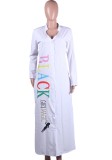 Summer Casual White letter Print with open button long shirt dress