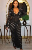 Autumn Sexy black see through long sleeve maxi dress