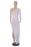 Summer Sexy white one shoulder see through Slit Long Dress