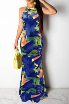 Summer Sexy multicolor print sleeveless bodycon maxi dress